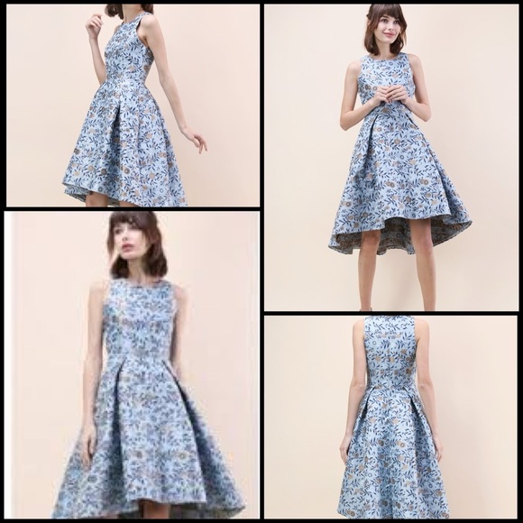 Chicwish Jacquard Waterfalls Blue Floral High Low Elegant Flow Royalcore Mod S